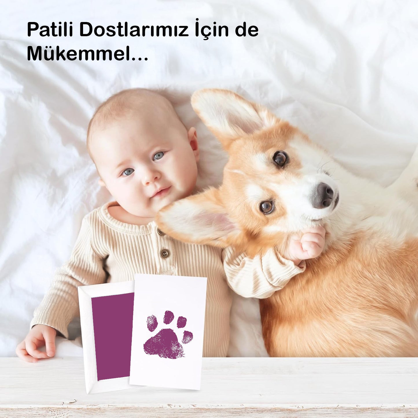 Mor Mürekkepli Temassız Bebek El Ayak İzi Baskı Kiti, Baby Shower, Cinsiyet Partisi Hediyeleri