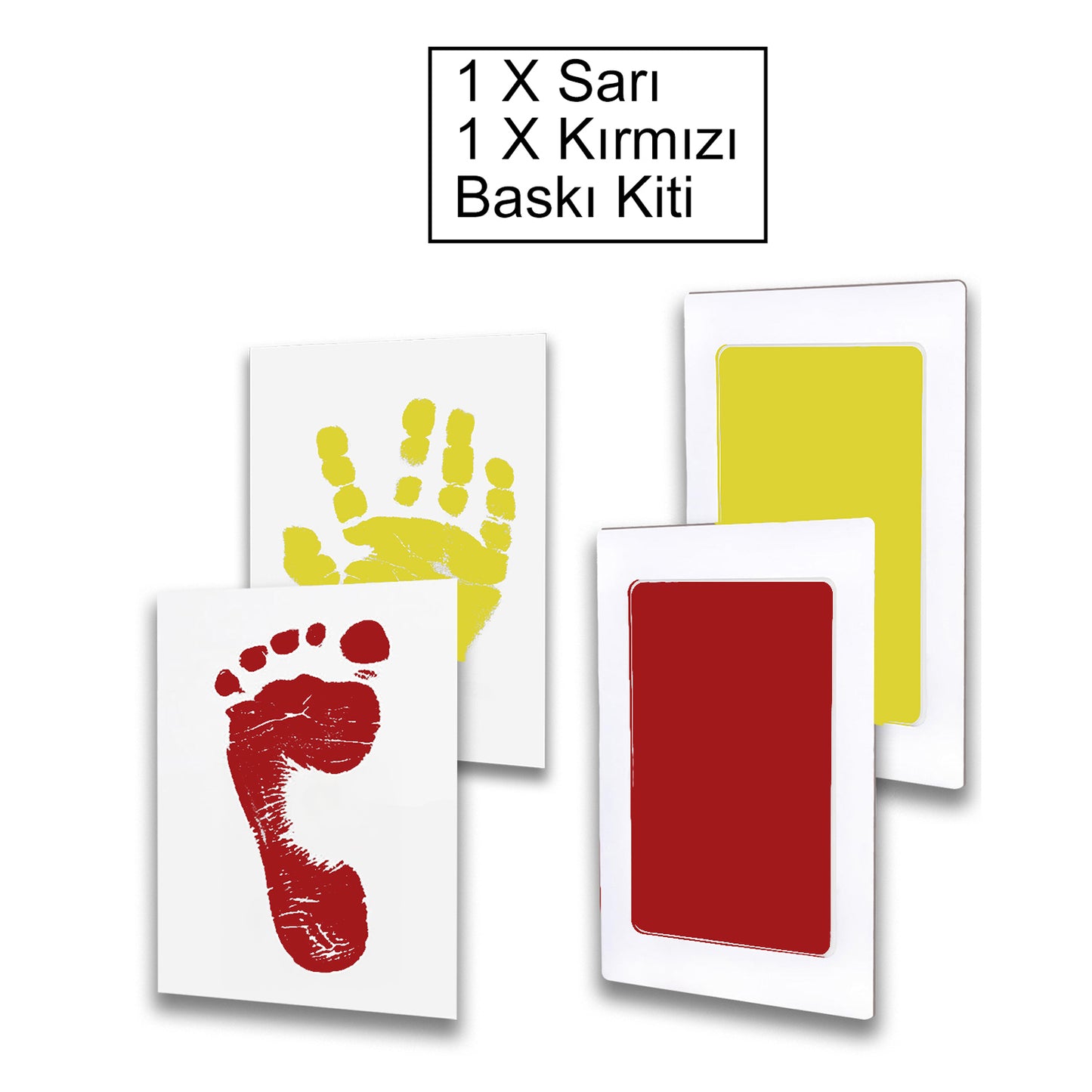 Sarı-Kırmız Bebek El Ayak İzi Seti, Temassız Mürekkep Baskı Kiti, Yenidoğan Hediyelik
