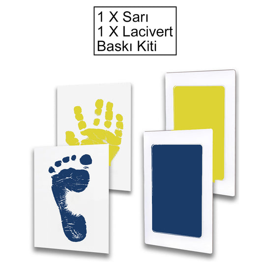 Sarı-Lacivert Bebek El Ayak İzi Seti, Non-Toksik Baskı Kiti, Bebek Cildine Mürekkep Temas Etmez