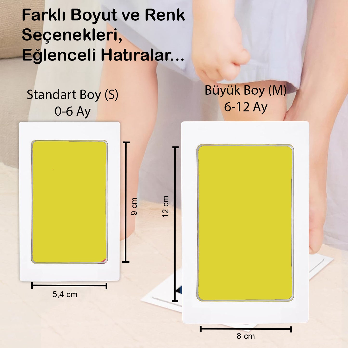 Sarı-Kırmız Bebek El Ayak İzi Seti, Temassız Mürekkep Baskı Kiti, Yenidoğan Hediyelik
