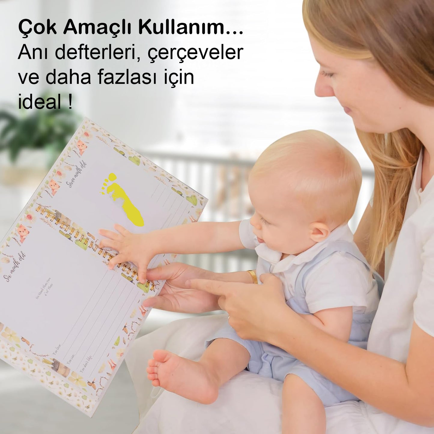 Sarı Mürekkepli Temassız Bebek El Ayak İzi Baskı Kiti, Baby Shower, Cinsiyet Partisi Hediyeleri