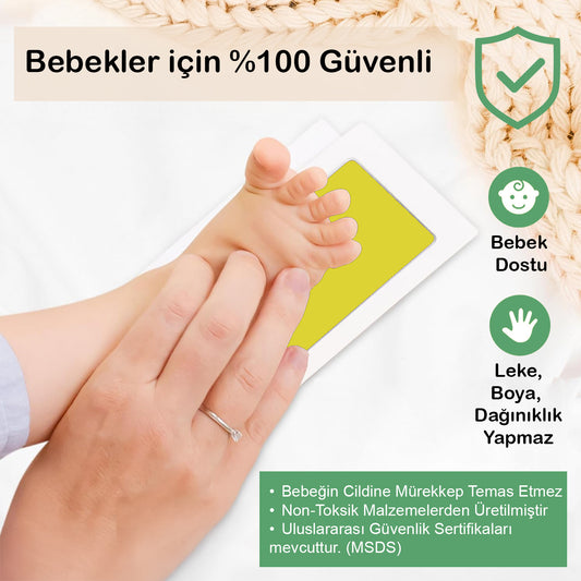 Sarı Mürekkepli Temassız Bebek El Ayak İzi Baskı Kiti, Baby Shower, Cinsiyet Partisi Hediyeleri