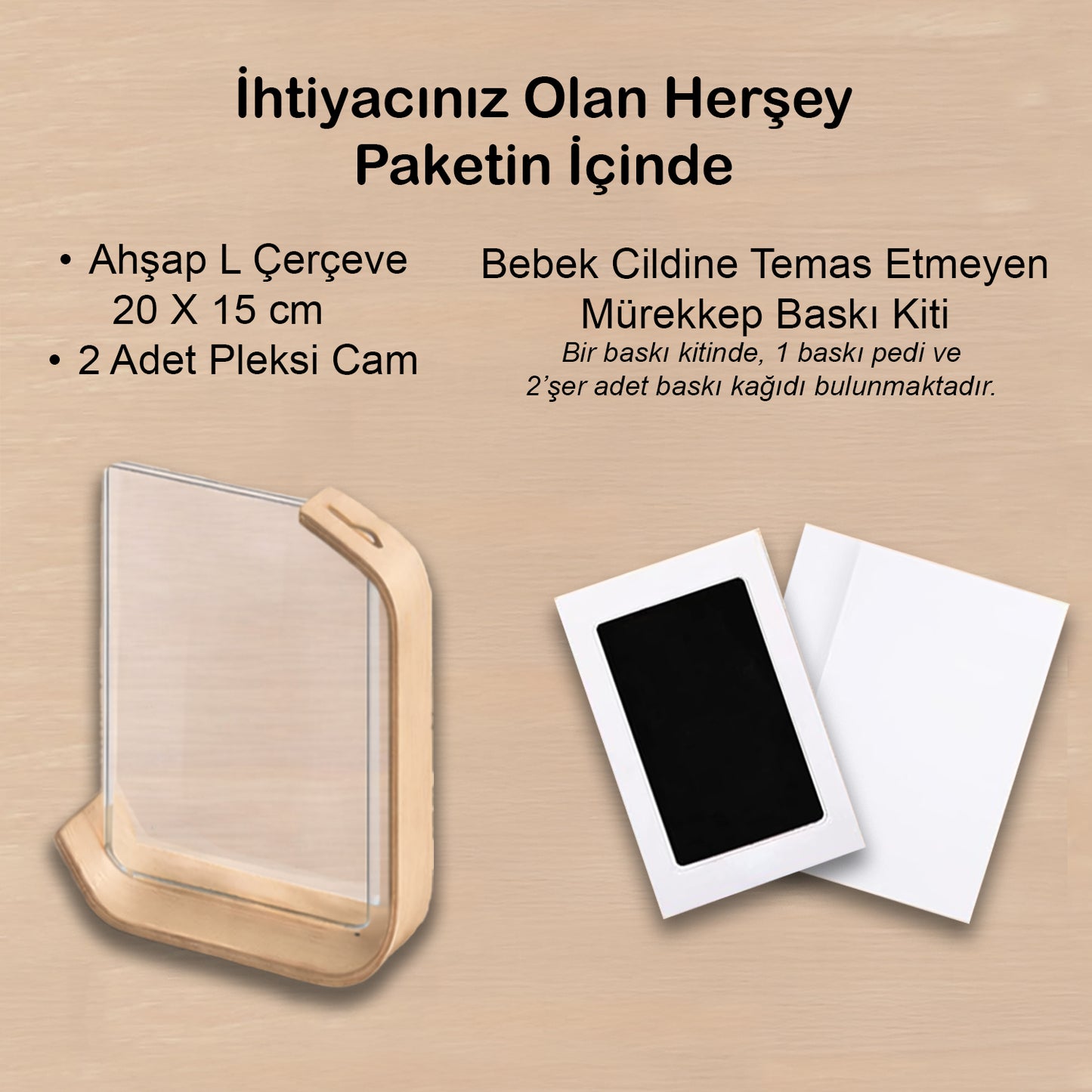 Bebek El Ayak İzi Seti | Temassız Mürekkepli Baskı Kiti, Yeni Doğan Bebek Hediyesi Ahşap Anı Çerçeve