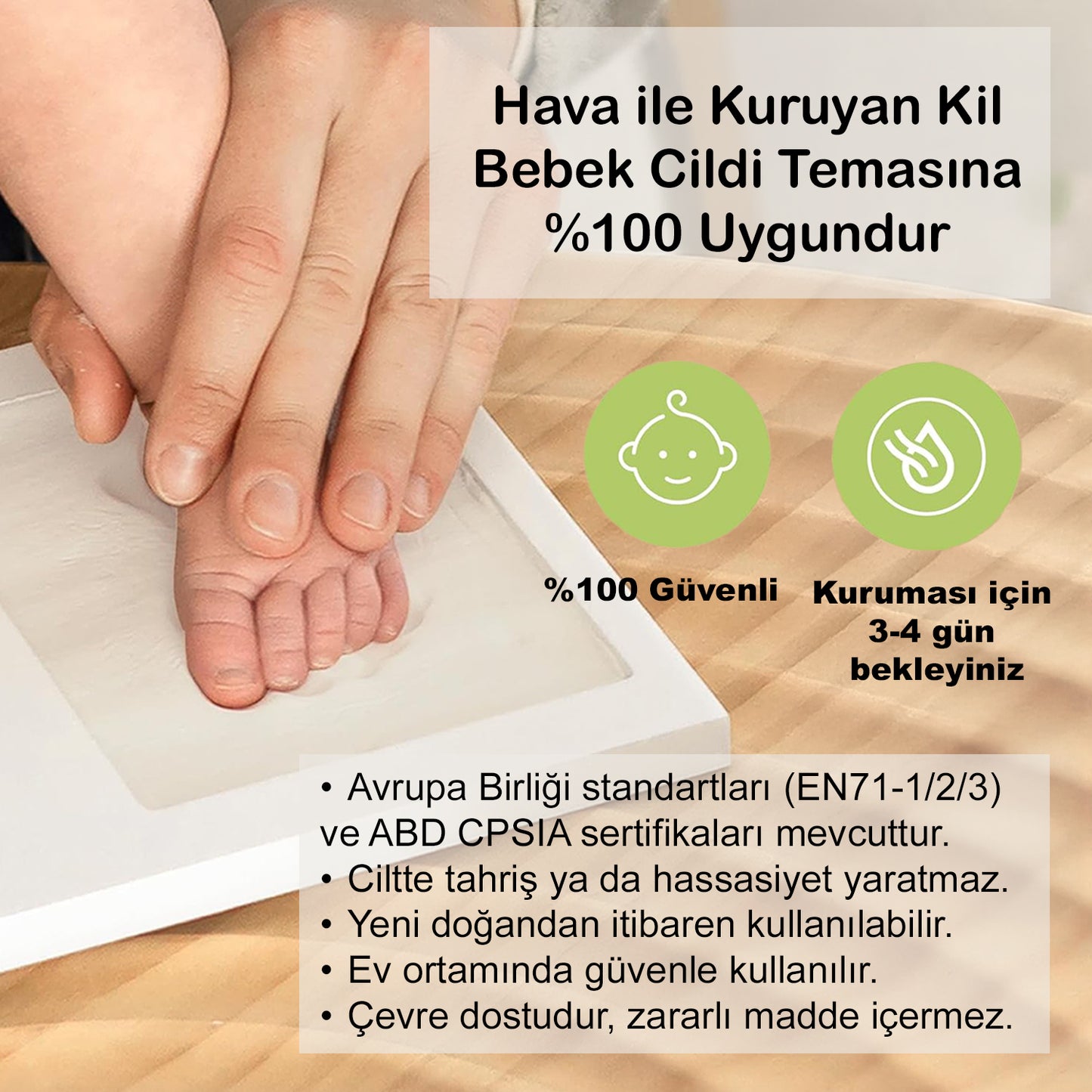 Bebek El Ayak İzi Seti – Kişiselleştirilebilir Kil Anı Çerçevesi | Yenidoğan Bebek Hediye ve Hatıra