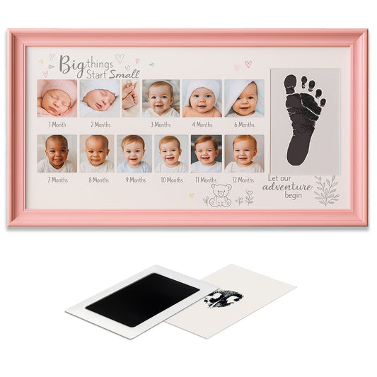 Yenidoğan Bebek İlk Fotoğrafım Aylık Anı Çerçevesi (38x23cm) Birinci Yıl, Büyük Boy El Ayak İzi Kiti